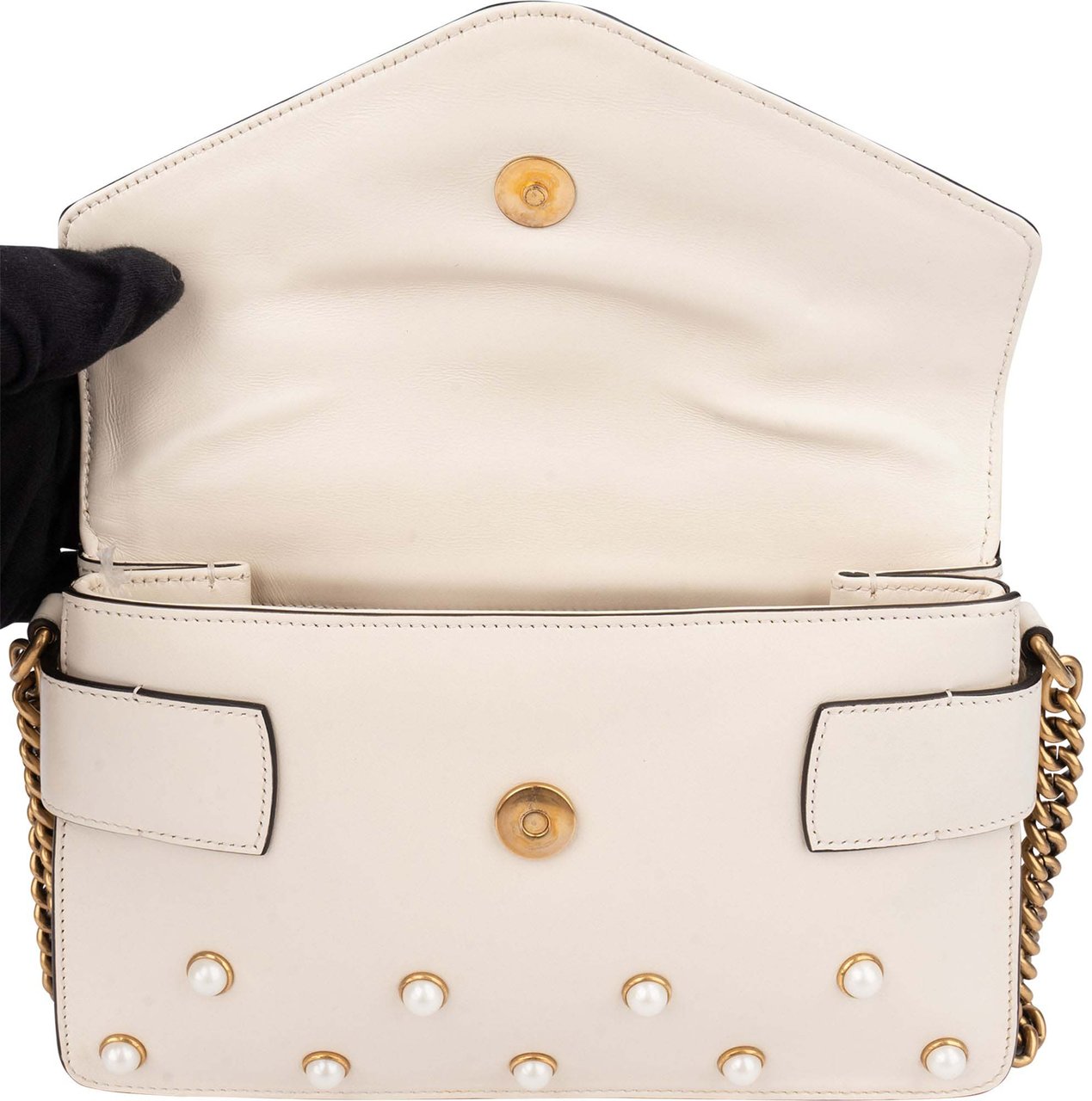 Gucci White Leather Queen Margaret Bee Shoulder Bag Wit