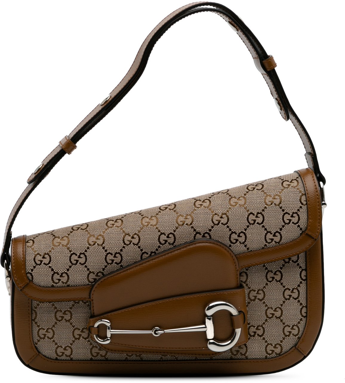 Gucci GG Canvas Asymmetric Horsebit 1955 Shoulder Bag Bruin
