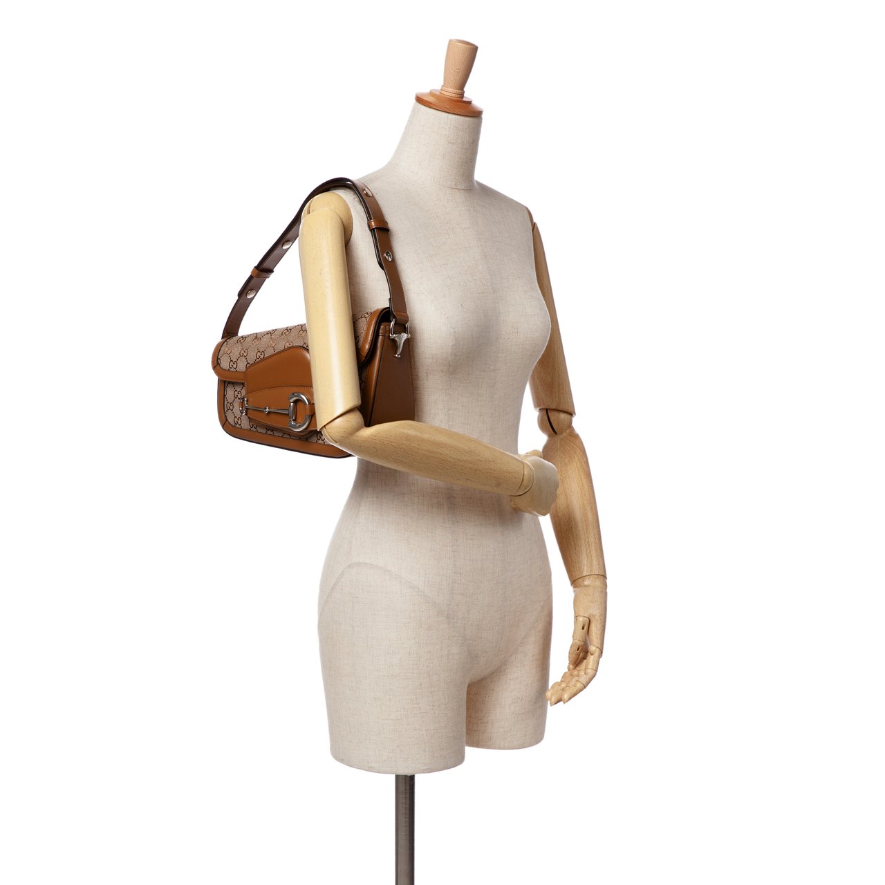 Gucci GG Canvas Asymmetric Horsebit 1955 Shoulder Bag Bruin