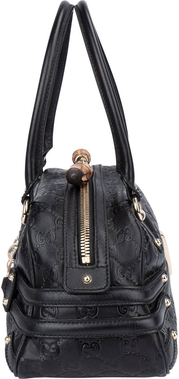 Gucci Gucci Black Leather GG Monogram Horsebit Handbag Divers