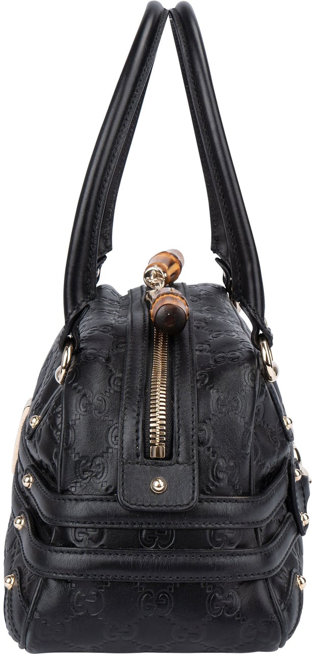 Gucci Gucci Black Leather GG Monogram Horsebit Handbag Divers