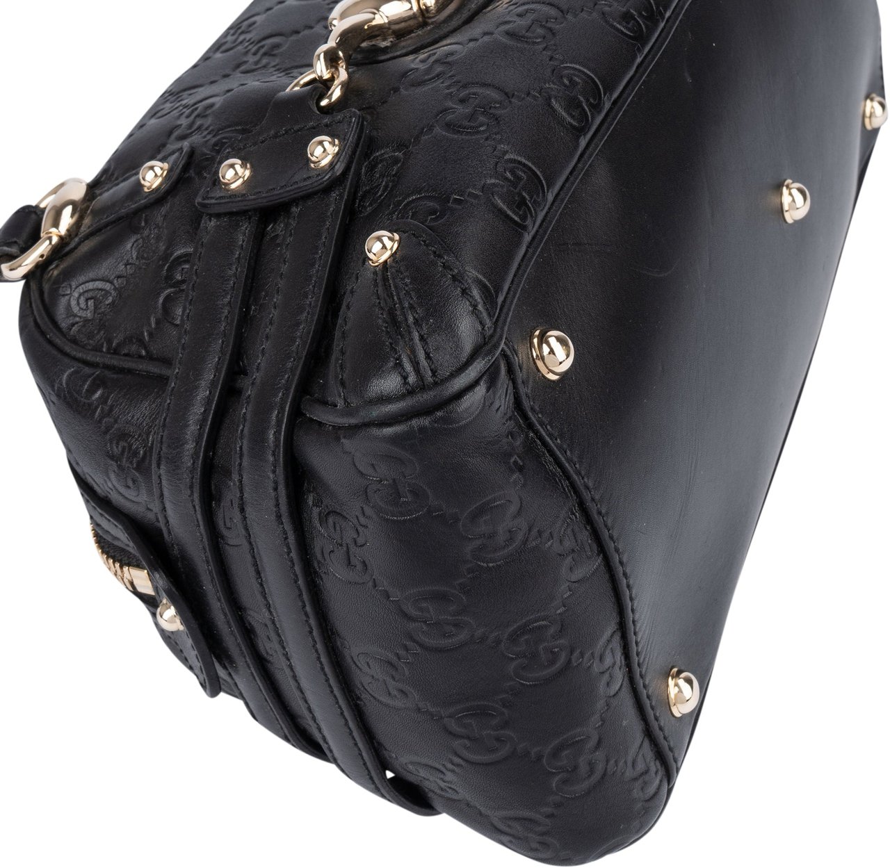 Gucci Gucci Black Leather GG Monogram Horsebit Handbag Divers