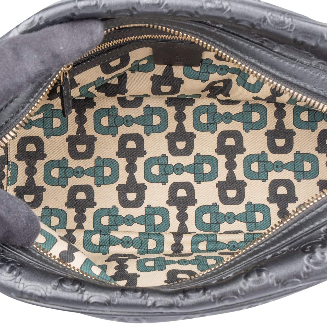 Gucci Gucci Black Leather GG Monogram Horsebit Handbag Divers