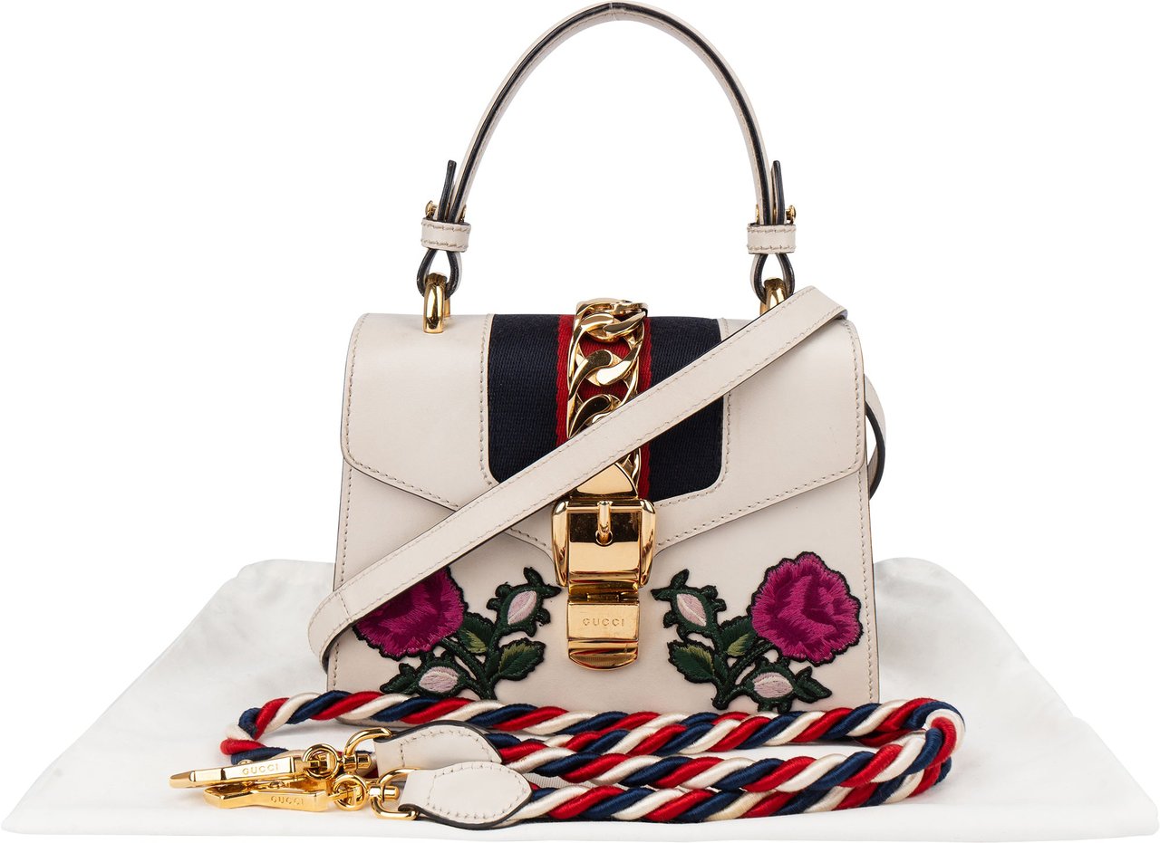 Gucci Gucci Limited Floral Mini Sylvie Handbag Wit
