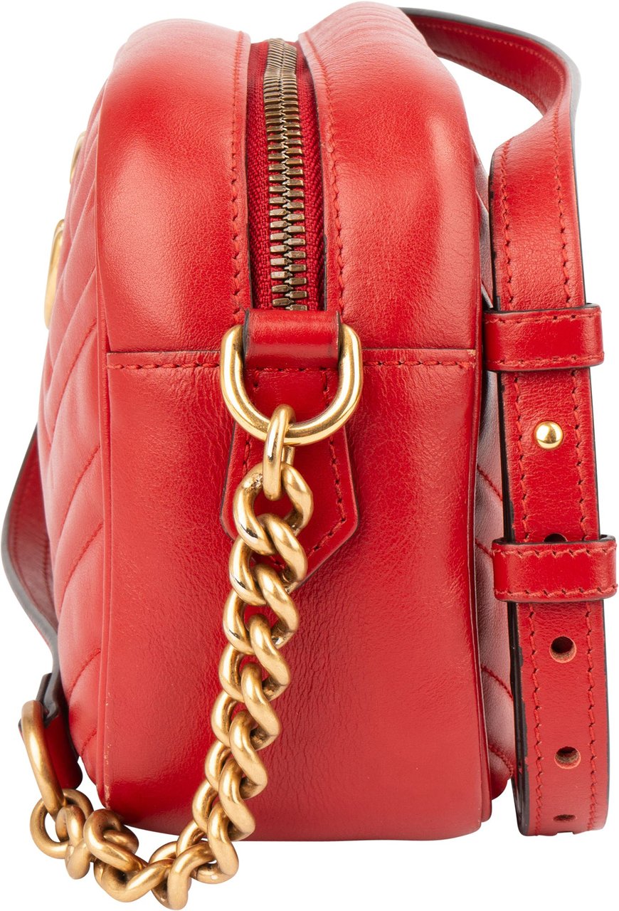 Gucci Gucci Red Leather Marmont GG Crossbody Bag Rood