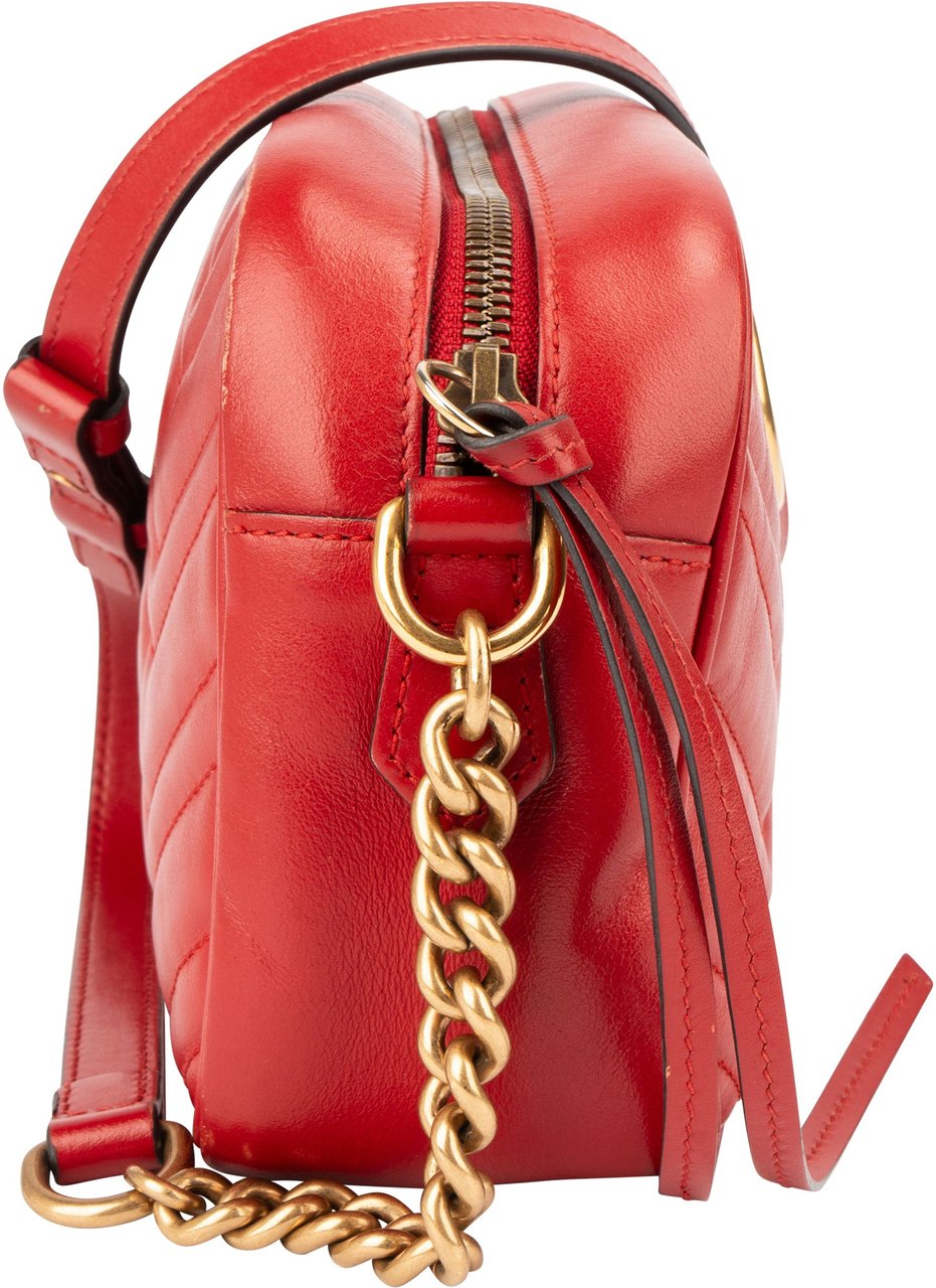 Gucci Gucci Red Leather Marmont GG Crossbody Bag Rood