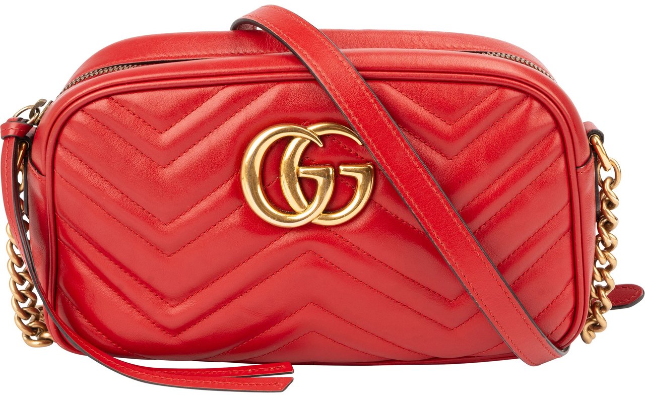 Gucci Gucci Red Leather Marmont GG Crossbody Bag Rood