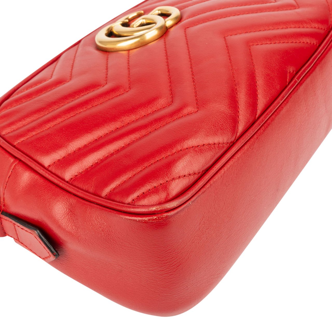 Gucci Gucci Red Leather Marmont GG Crossbody Bag Rood