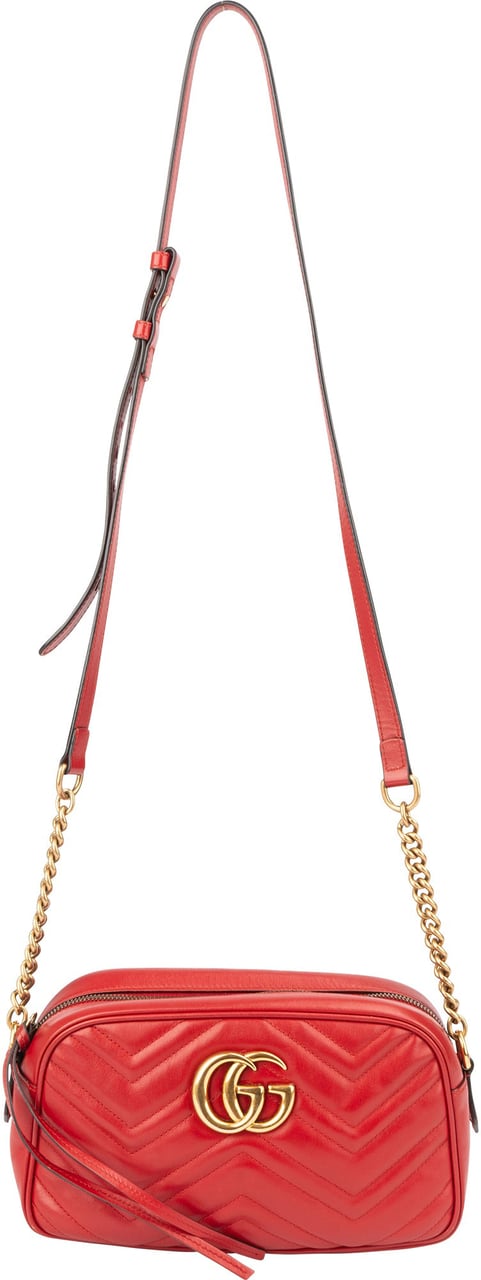 Gucci Gucci Red Leather Marmont GG Crossbody Bag Rood