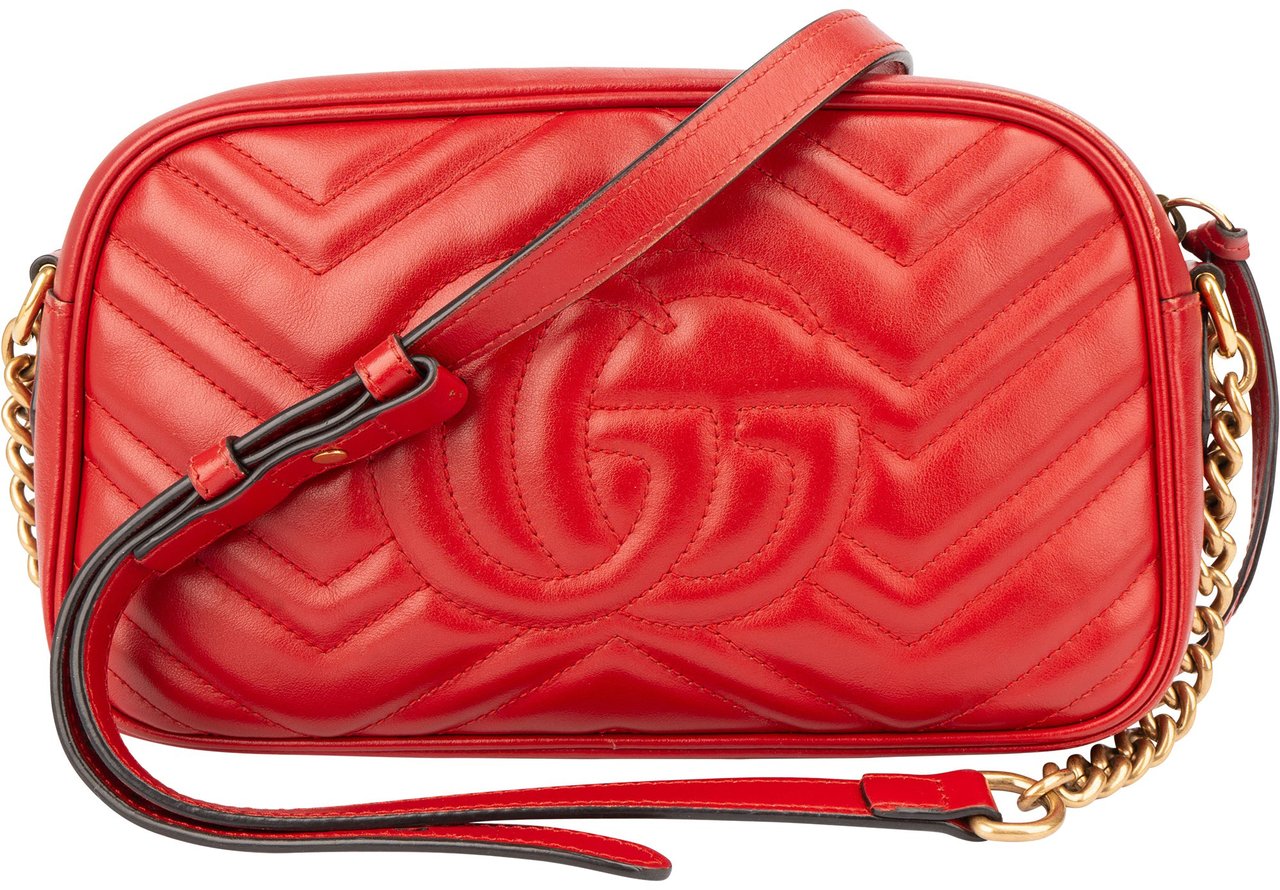 Gucci Gucci Red Leather Marmont GG Crossbody Bag Rood