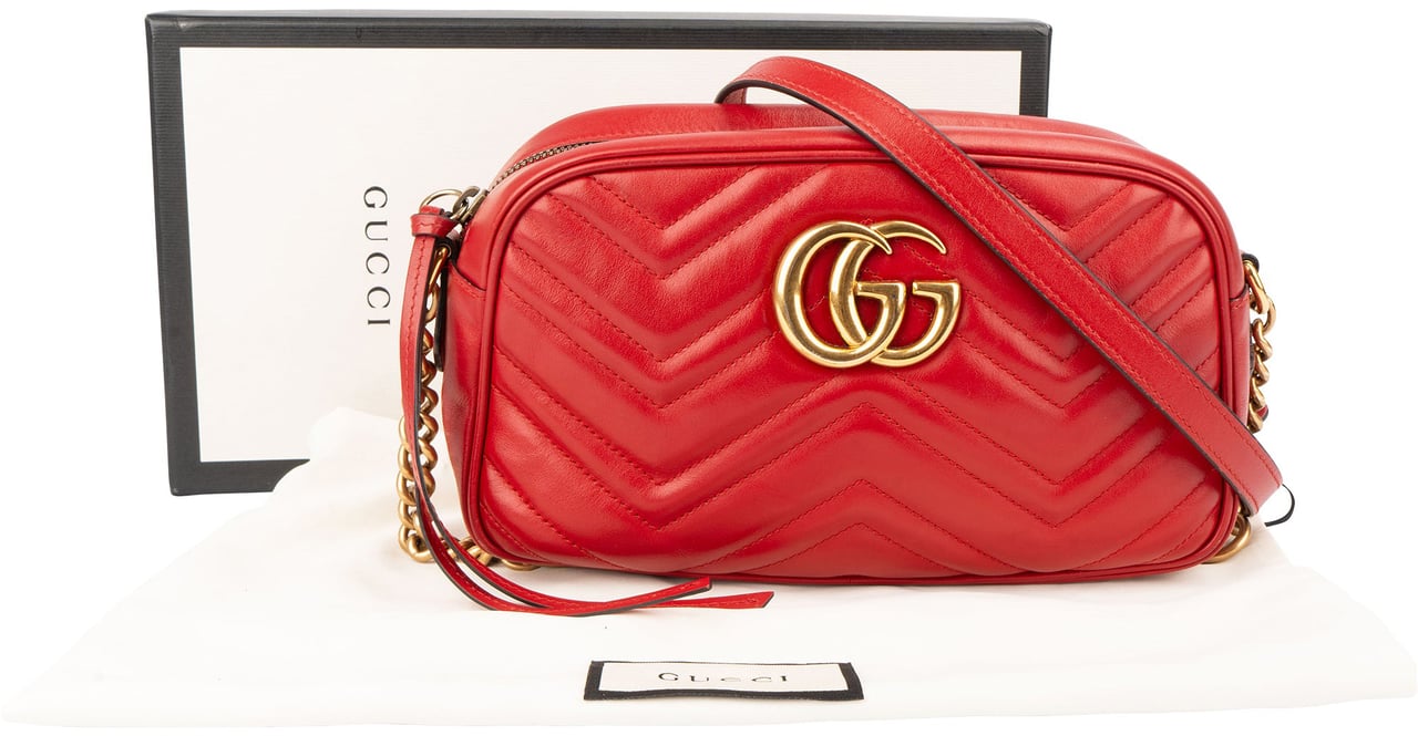 Gucci Gucci Red Leather Marmont GG Crossbody Bag Rood