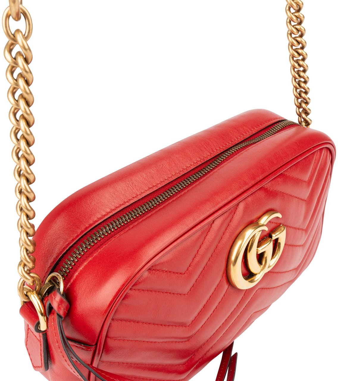 Gucci Gucci Red Leather Marmont GG Crossbody Bag Rood