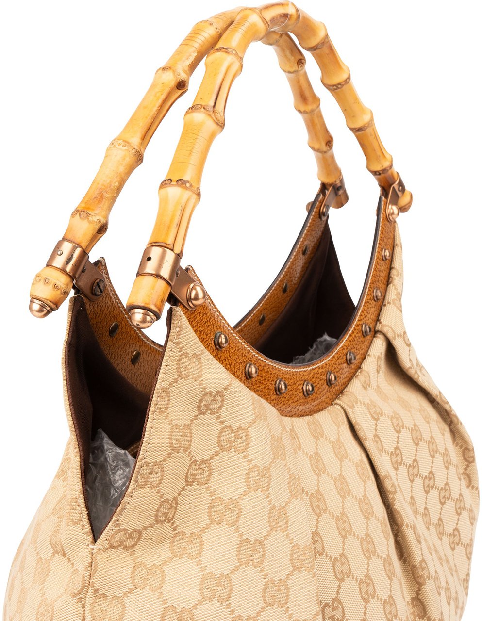 Gucci Gucci GG Monogram Bamboo Handbag Beige