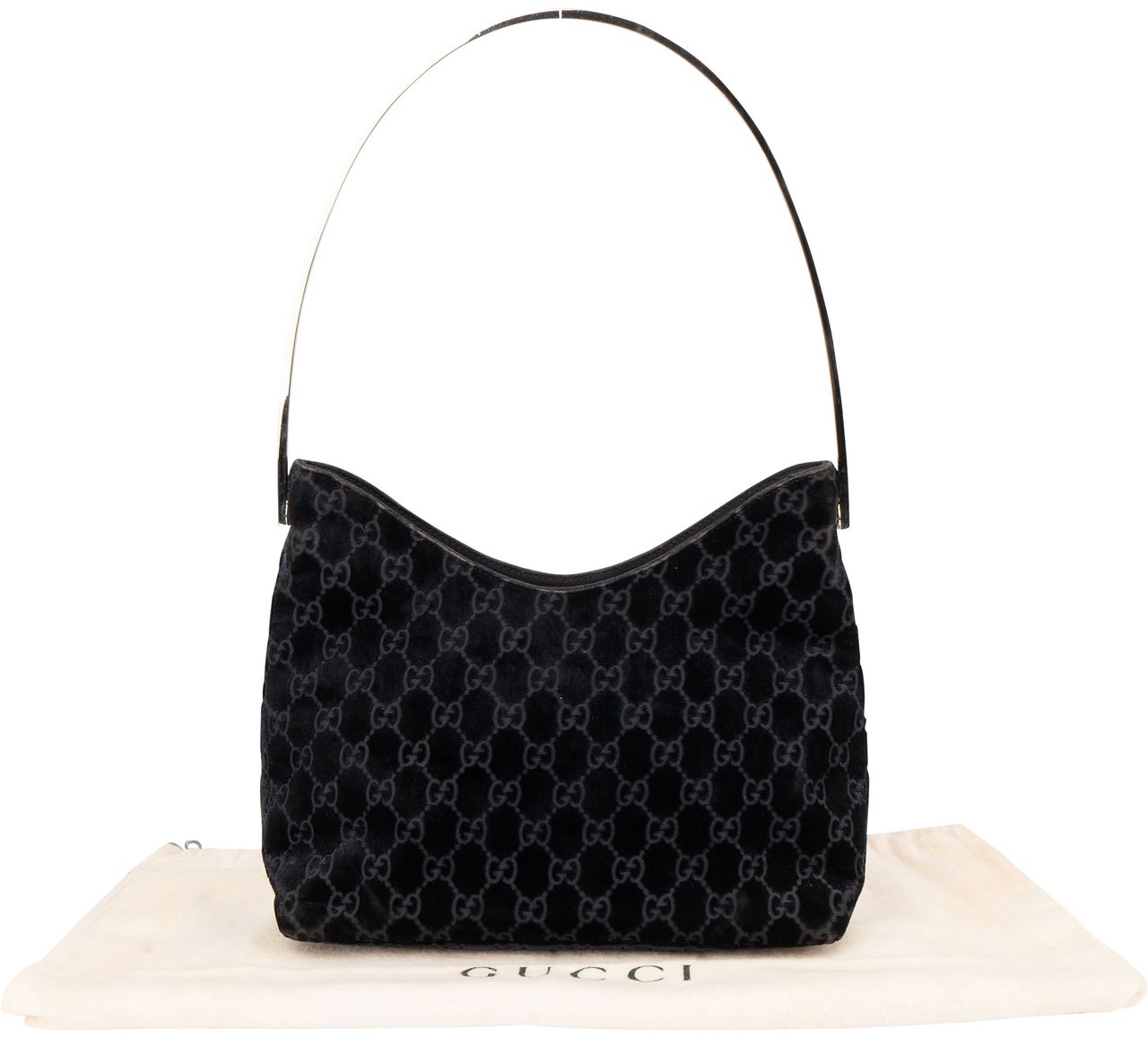 Gucci Gucci Blue Satin GG Monogram Shoulder Bag Blauw