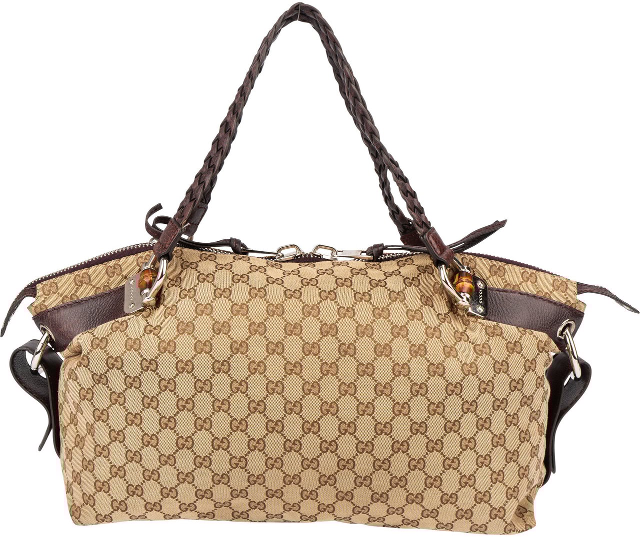 Gucci Gucci GG Monogram Heavy Bamboo Handbag Bruin
