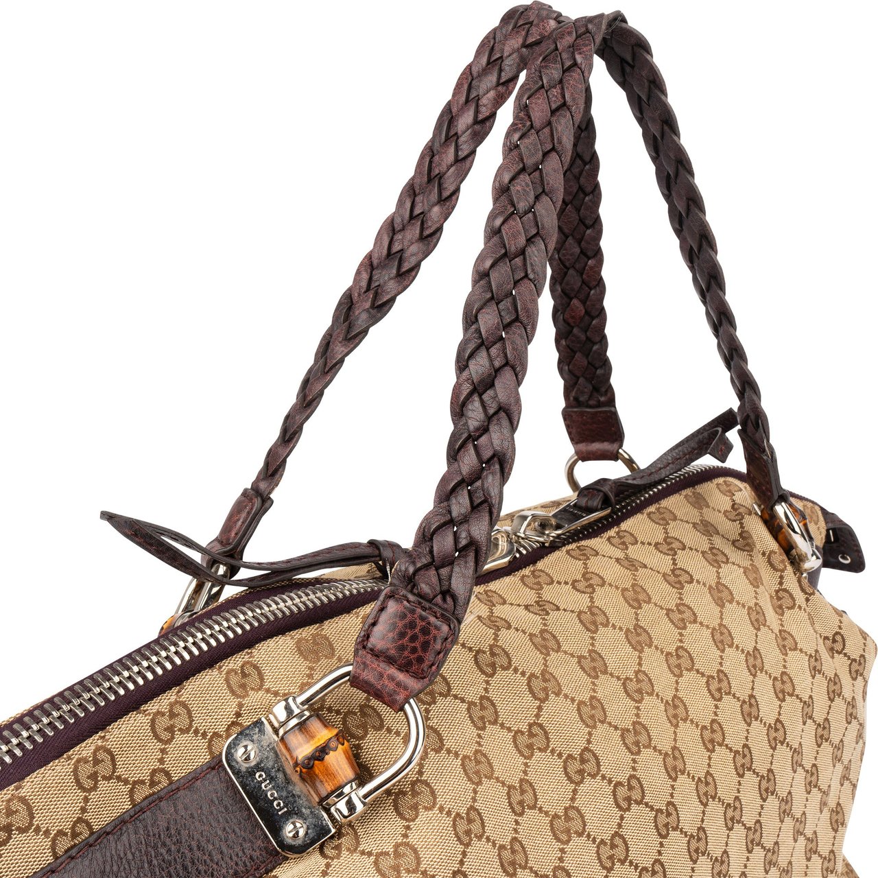 Gucci Gucci GG Monogram Heavy Bamboo Handbag Bruin