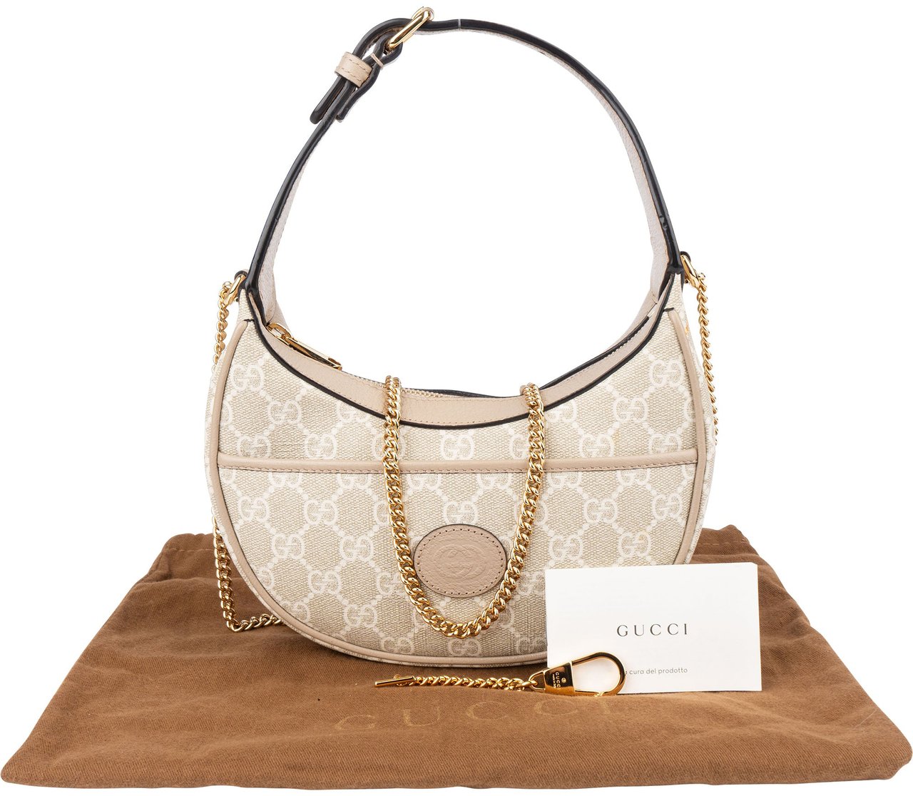 Gucci Gucci GG Supreme Monogram Halfmoon Handbag Beige