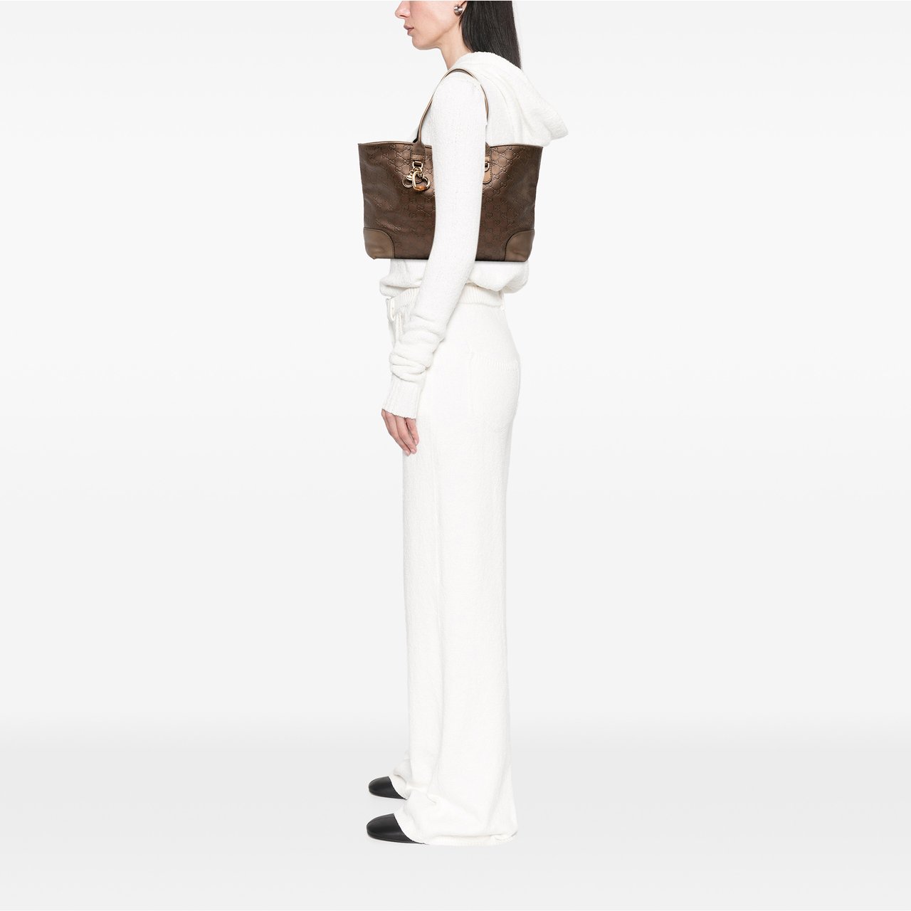 Gucci Metallic Guccissima Heart Bit Tote Bruin