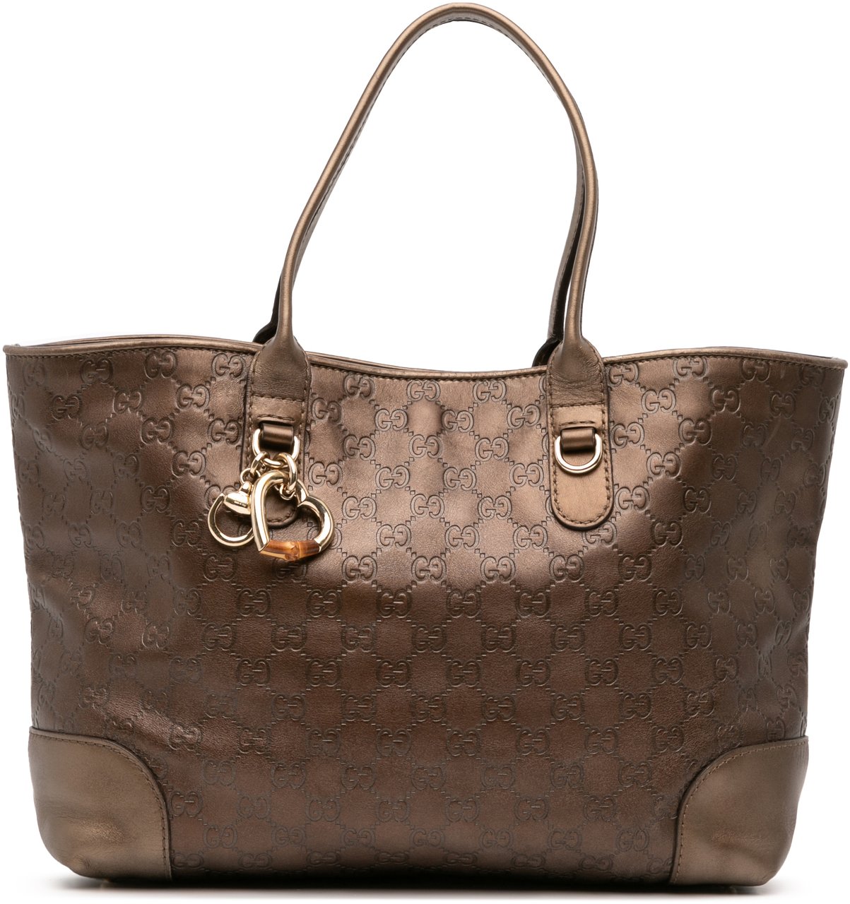 Gucci Metallic Guccissima Heart Bit Tote Bruin