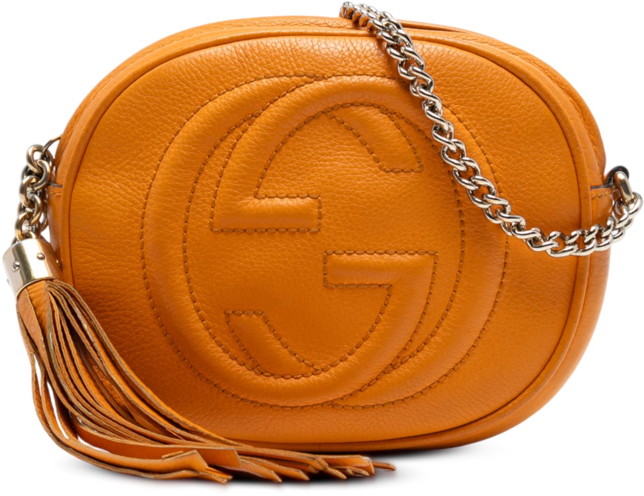 Gucci Mini Pebbled Calfskin Soho Chain Crossbody Oranje