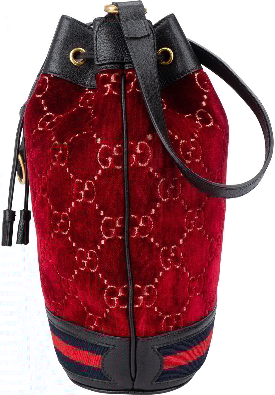 Gucci Gucci Limited Velvet GG Monogram Bucket Crossbody Bag Rood