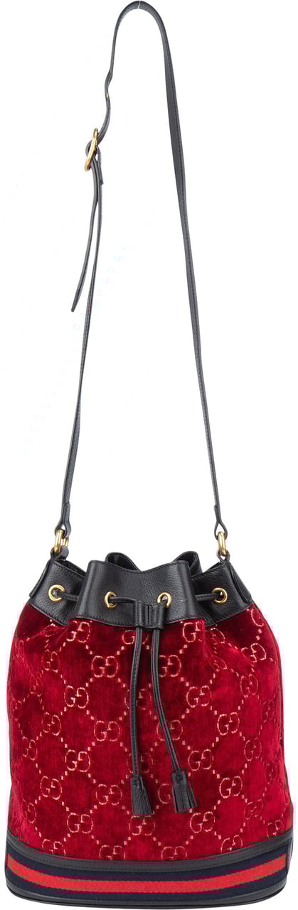Gucci Gucci Limited Velvet GG Monogram Bucket Crossbody Bag Rood