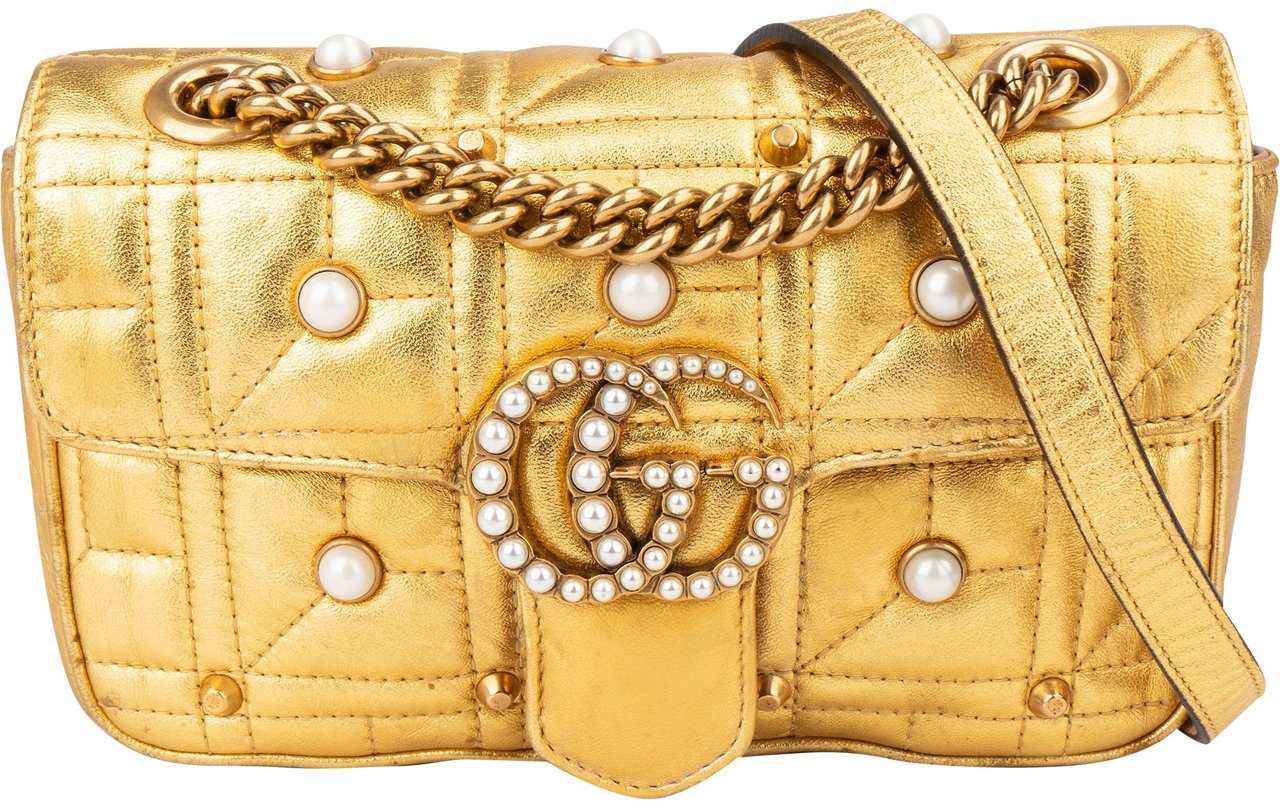Gucci Gucci Limited Golden Leather Pearly Marmont Crossbody Bag Divers