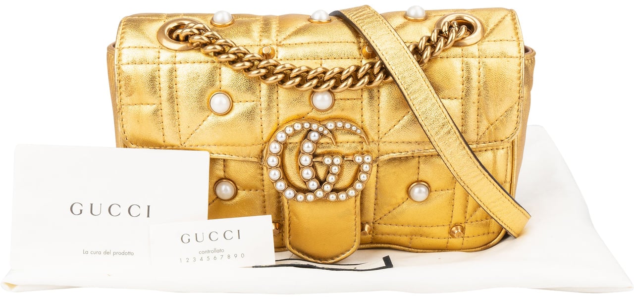 Gucci Gucci Limited Golden Leather Pearly Marmont Crossbody Bag Divers