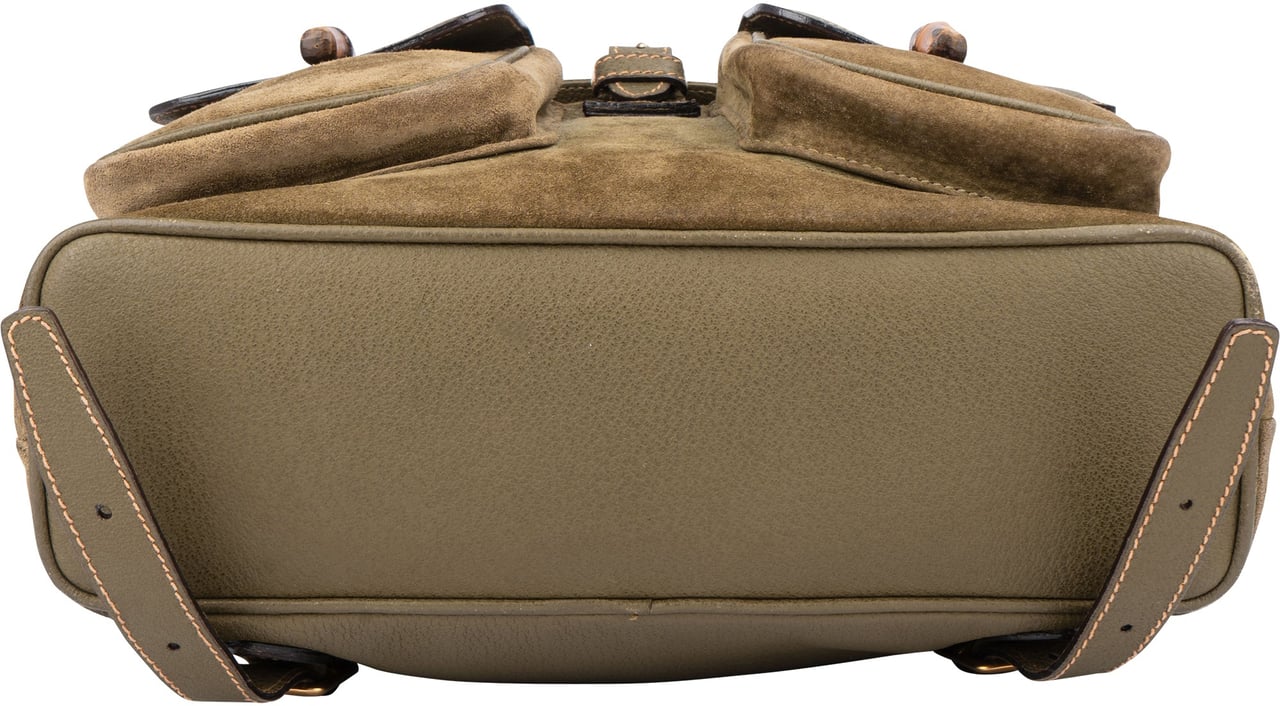 Gucci Gucci Suede Monogram Bamboo Backpack Groen
