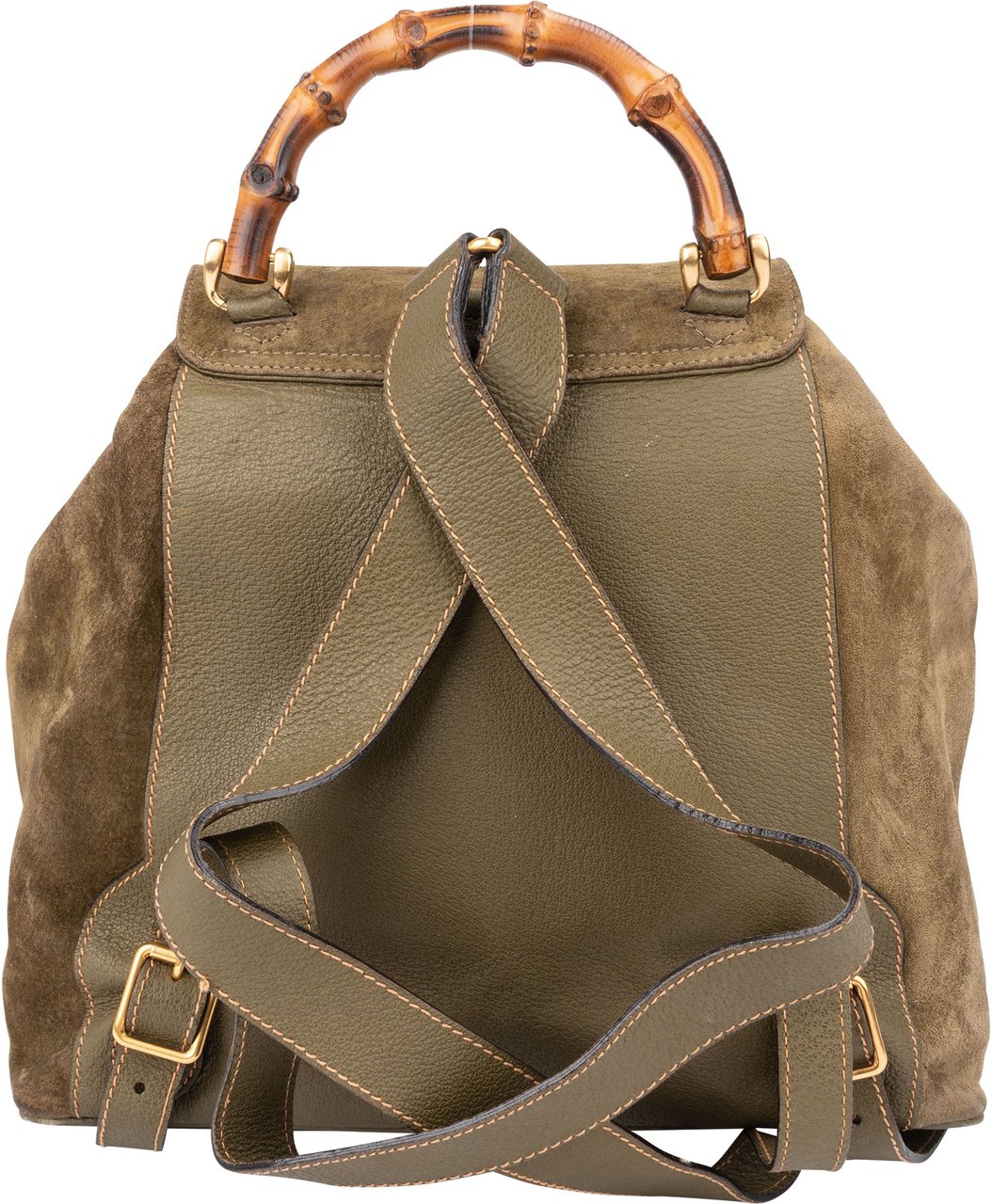 Gucci Gucci Suede Monogram Bamboo Backpack Groen
