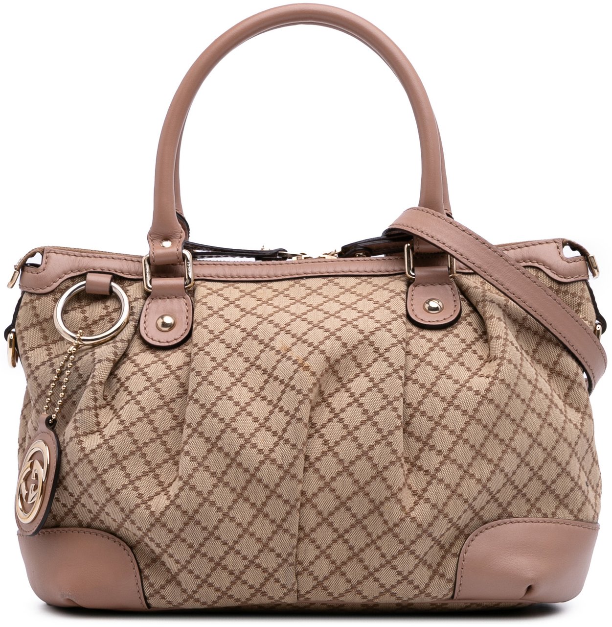 Gucci Diamante Canvas Sukey Satchel Bruin