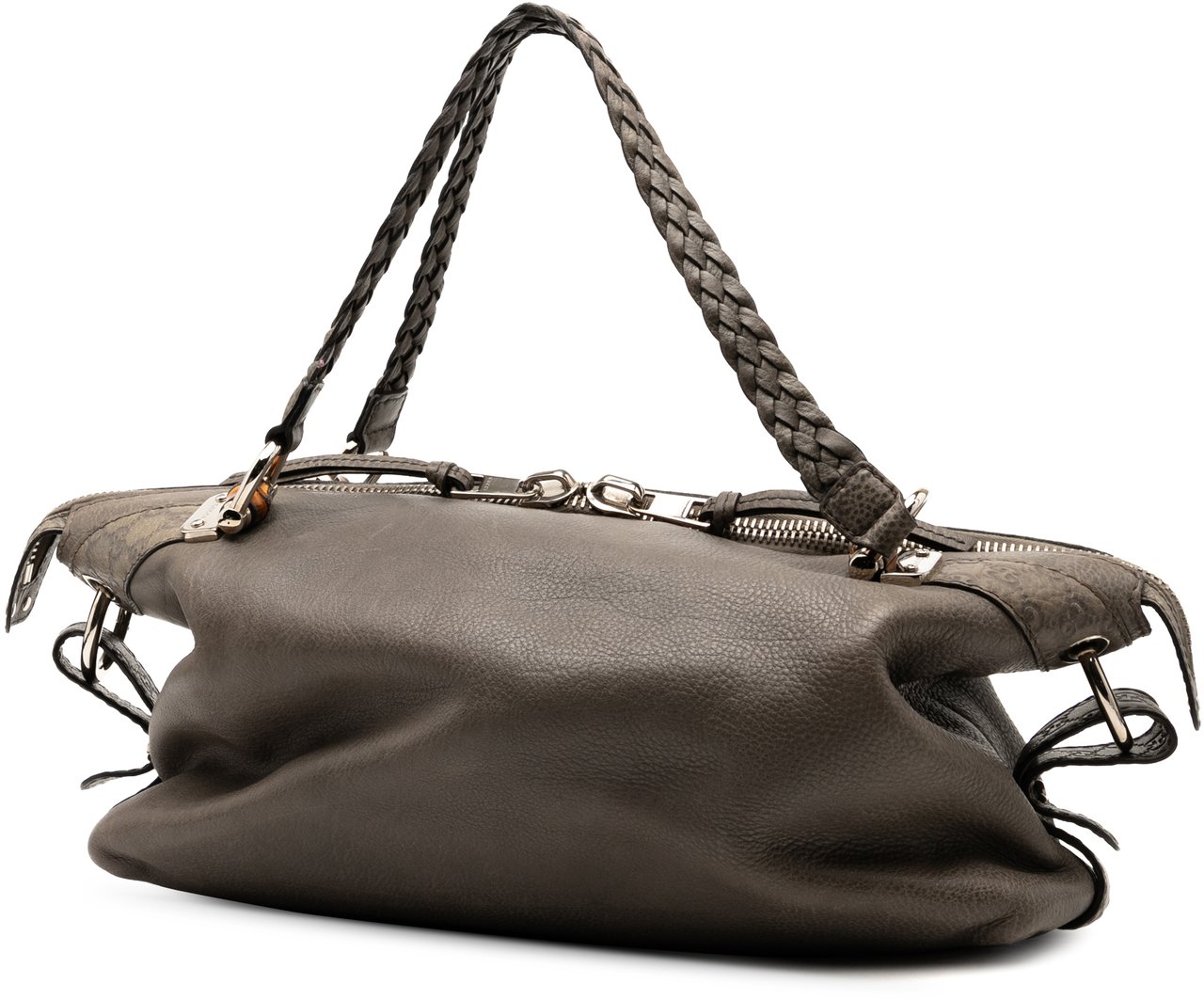 Gucci Medium Leather Bamboo Bar Tote Grijs