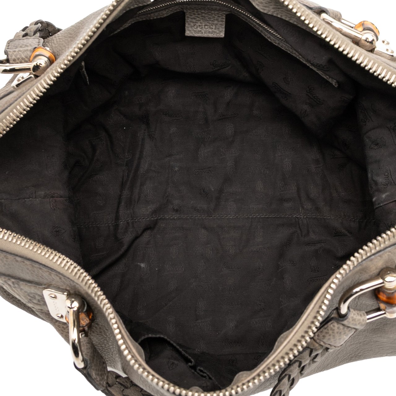 Gucci Medium Leather Bamboo Bar Tote Grijs