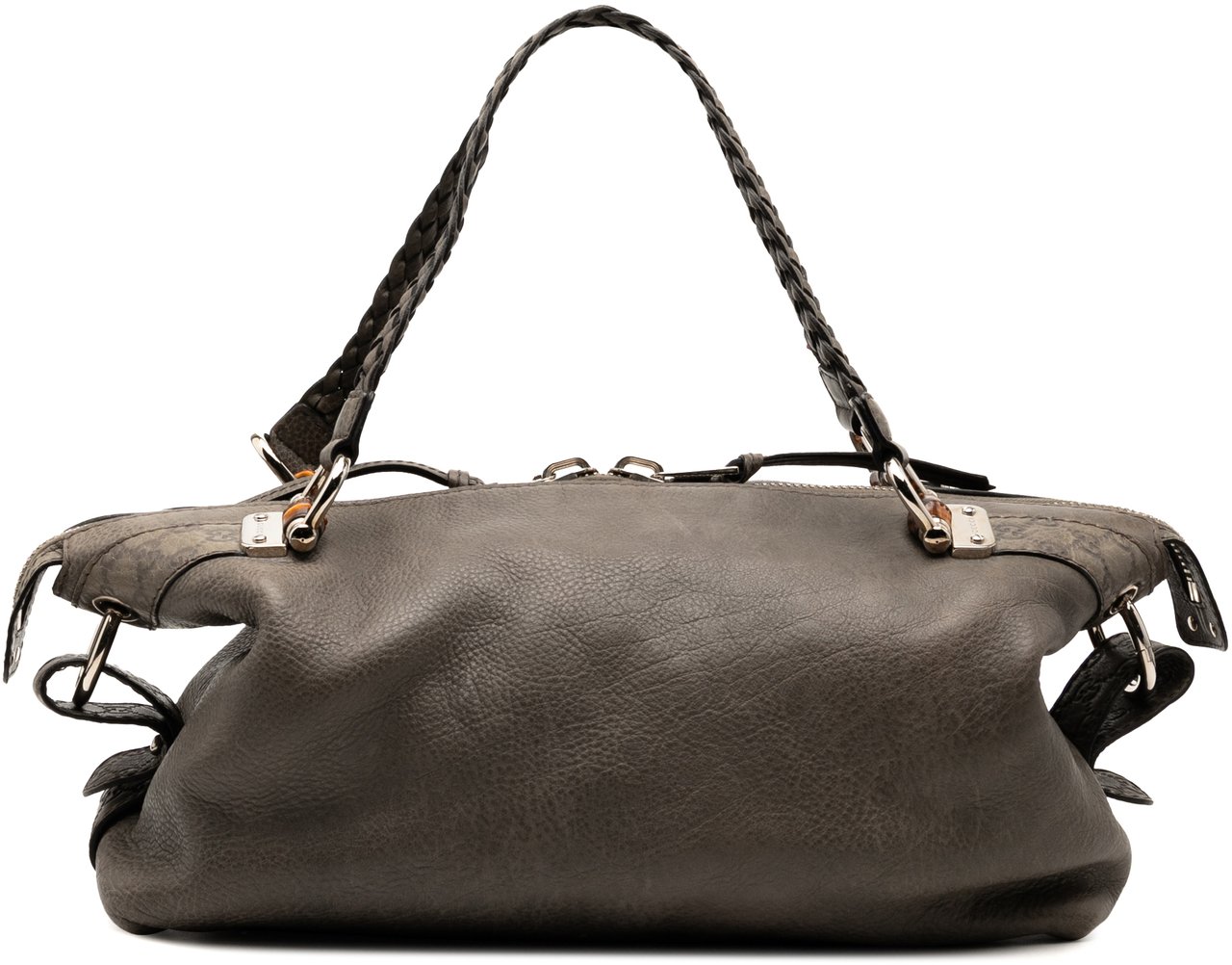 Gucci Medium Leather Bamboo Bar Tote Grijs