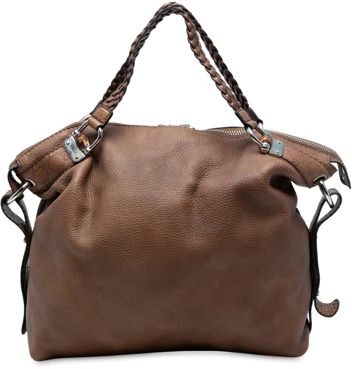 Gucci Large Leather Bamboo Bar Tote Bruin
