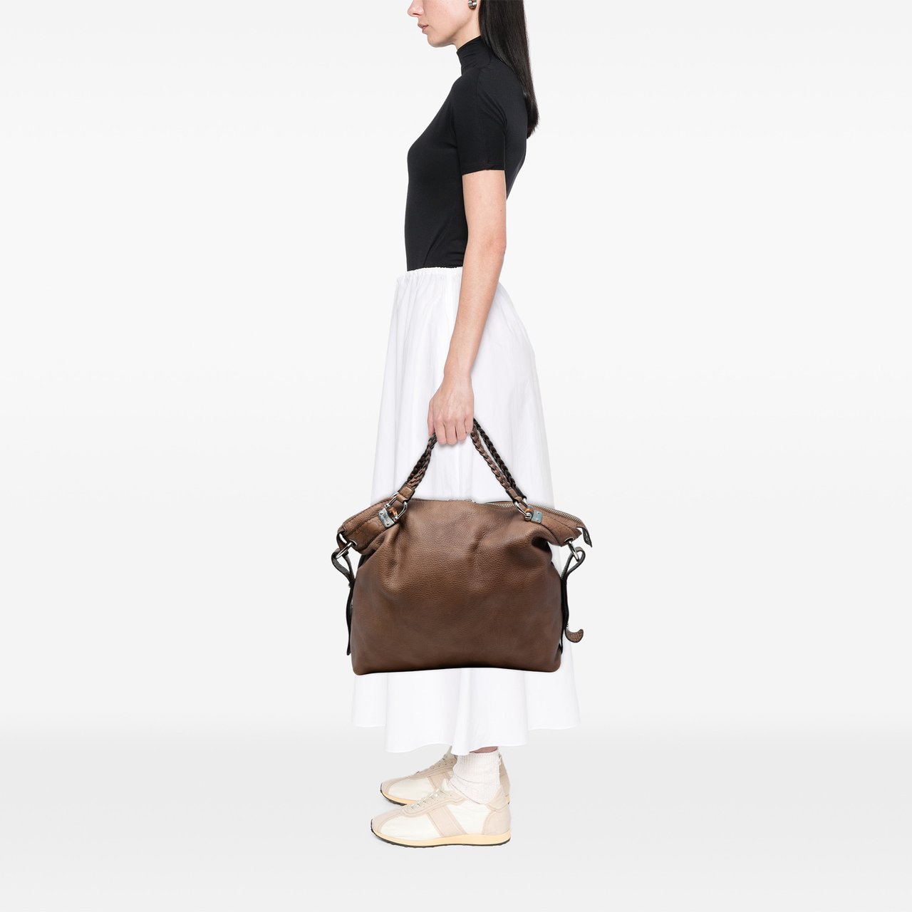 Gucci Large Leather Bamboo Bar Tote Bruin