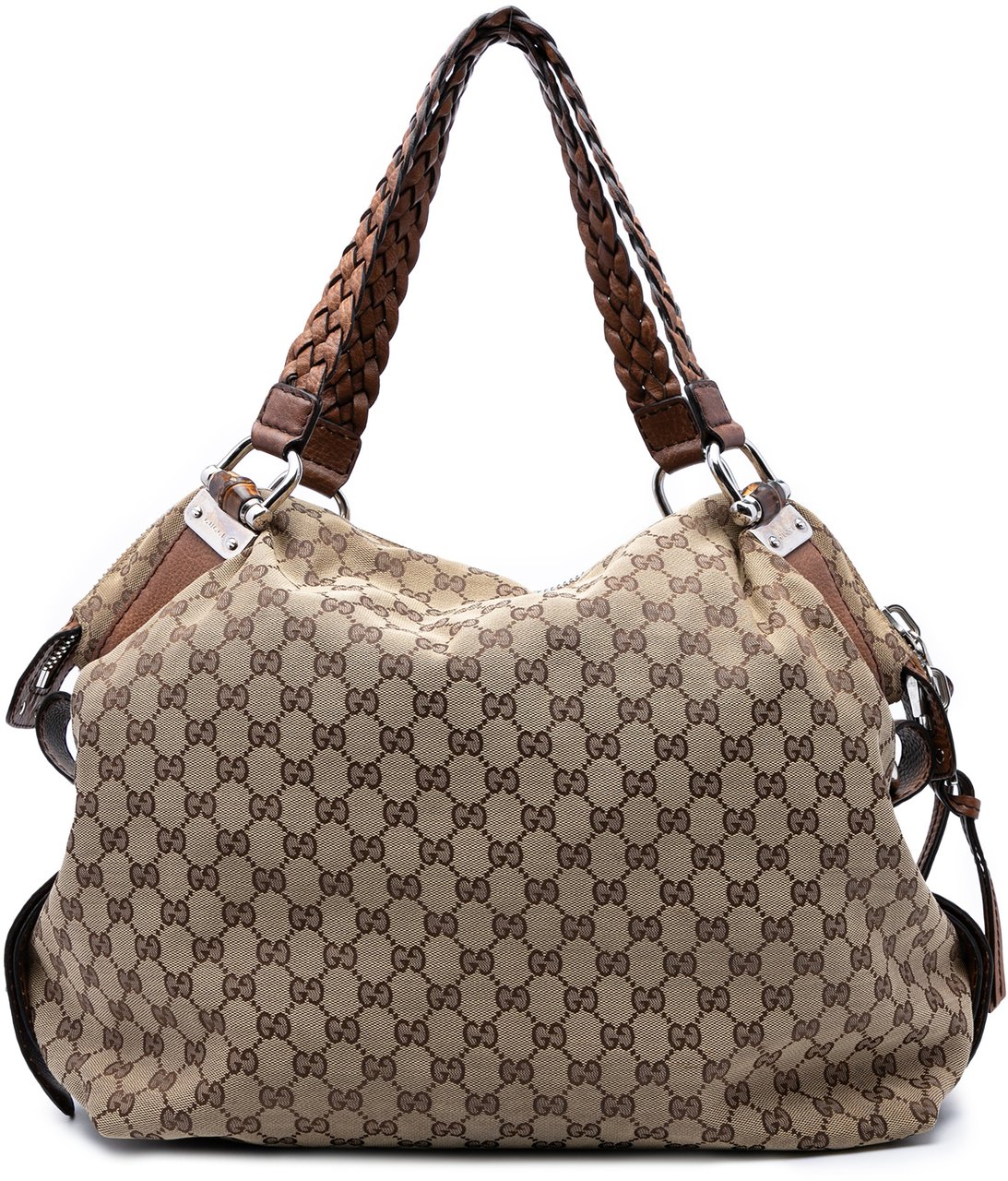 Gucci Large GG Canvas Bamboo Bar Tote Bruin