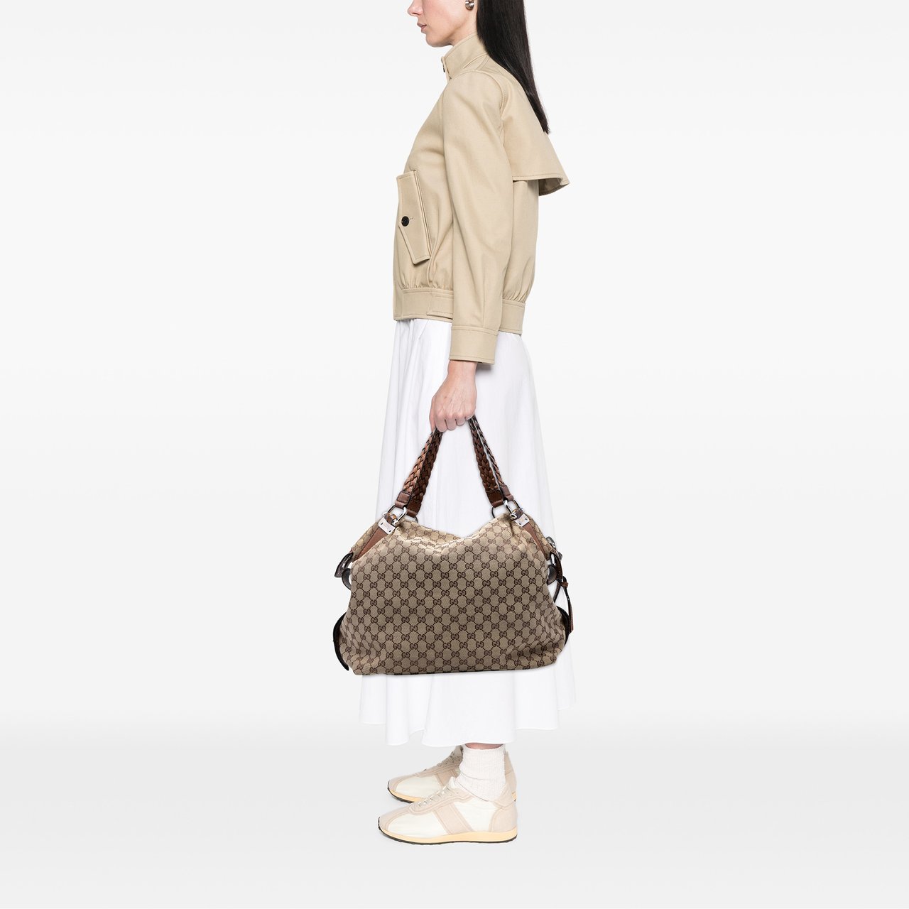 Gucci Large GG Canvas Bamboo Bar Tote Bruin