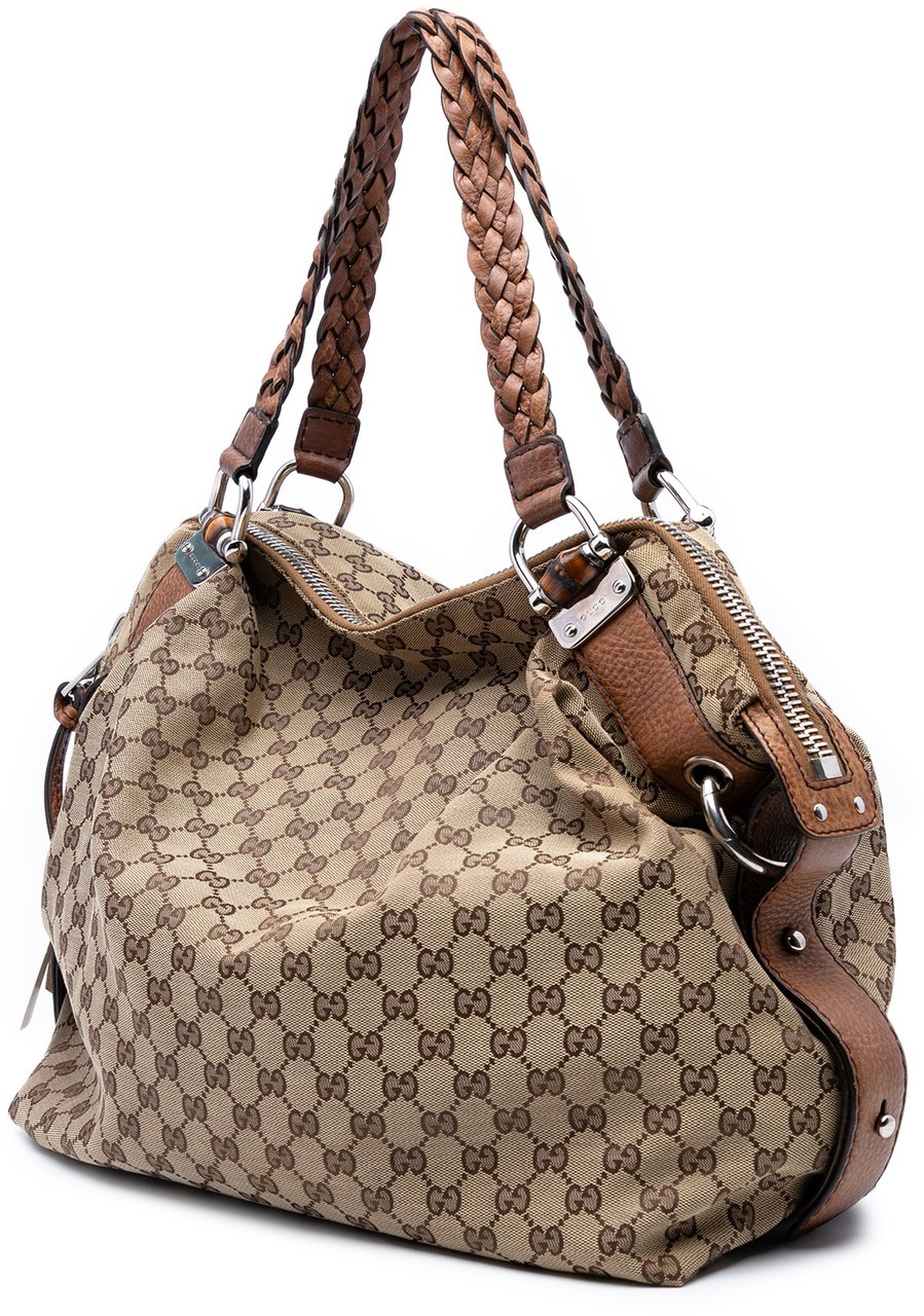 Gucci Large GG Canvas Bamboo Bar Tote Bruin