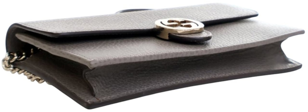 Gucci Leather Interlocking G Dollar Wallet on Chain Grijs