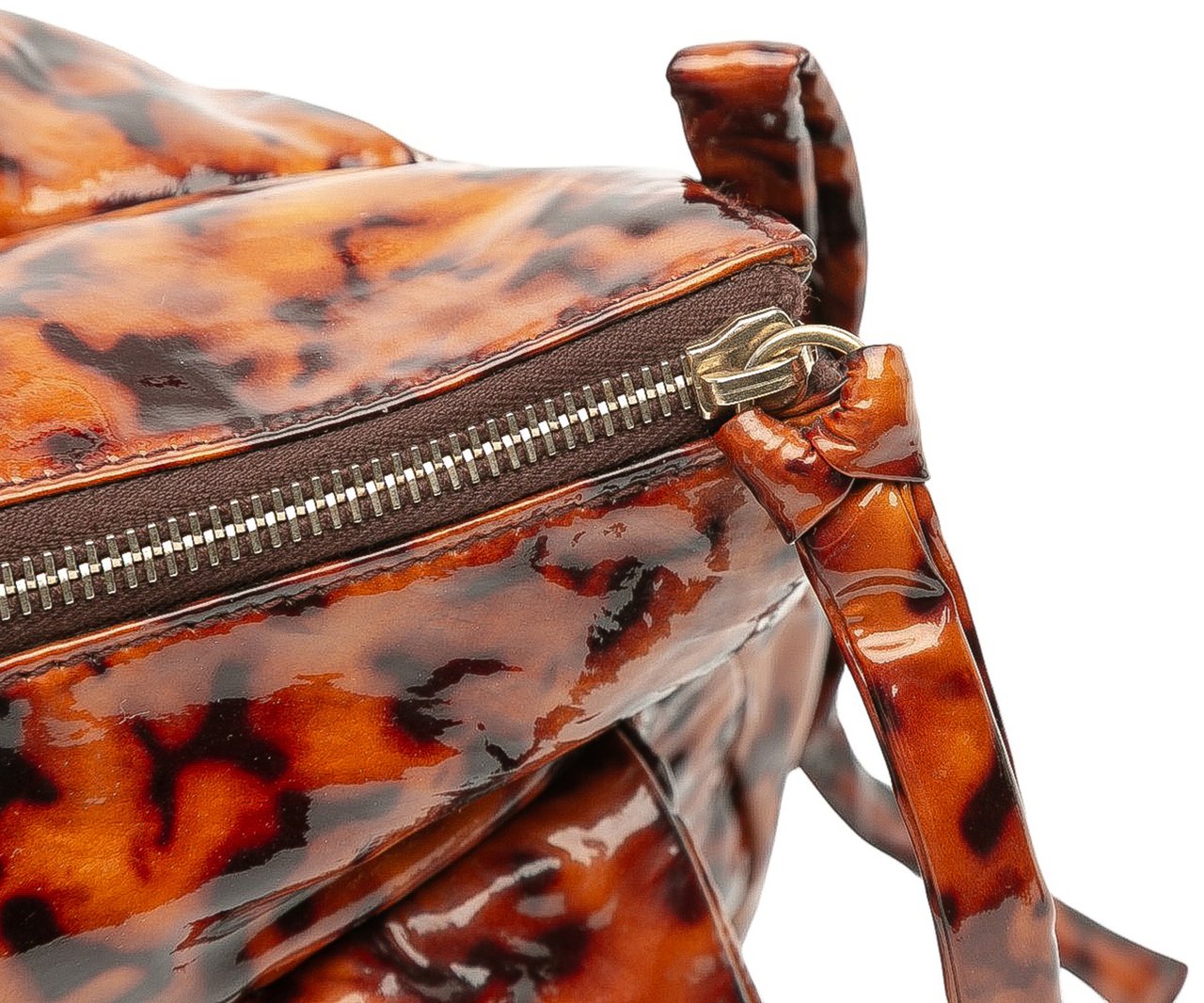 Gucci Patent Tortoise Shell Monogram Hysteria Tote Bruin