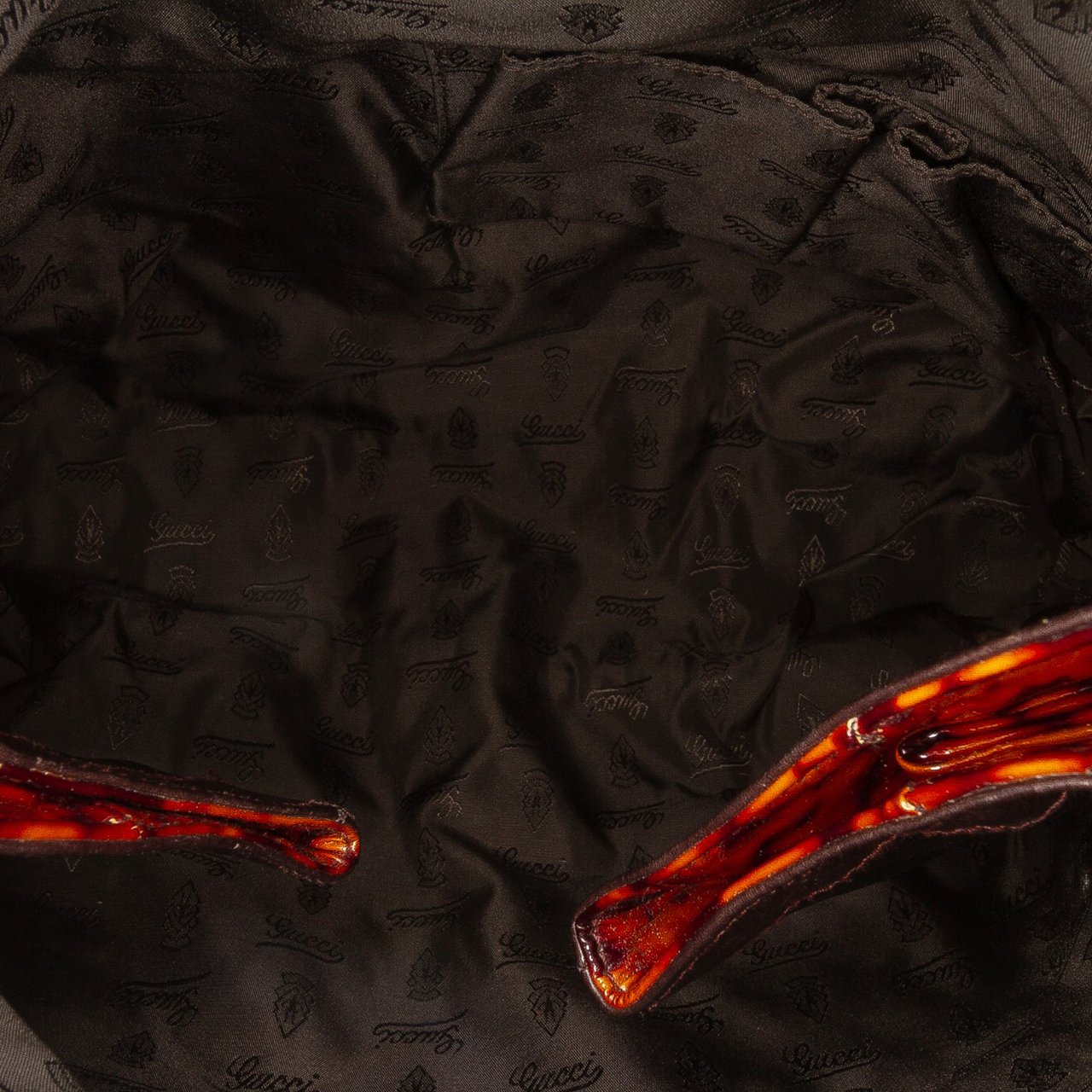 Gucci Patent Tortoise Shell Monogram Hysteria Tote Bruin