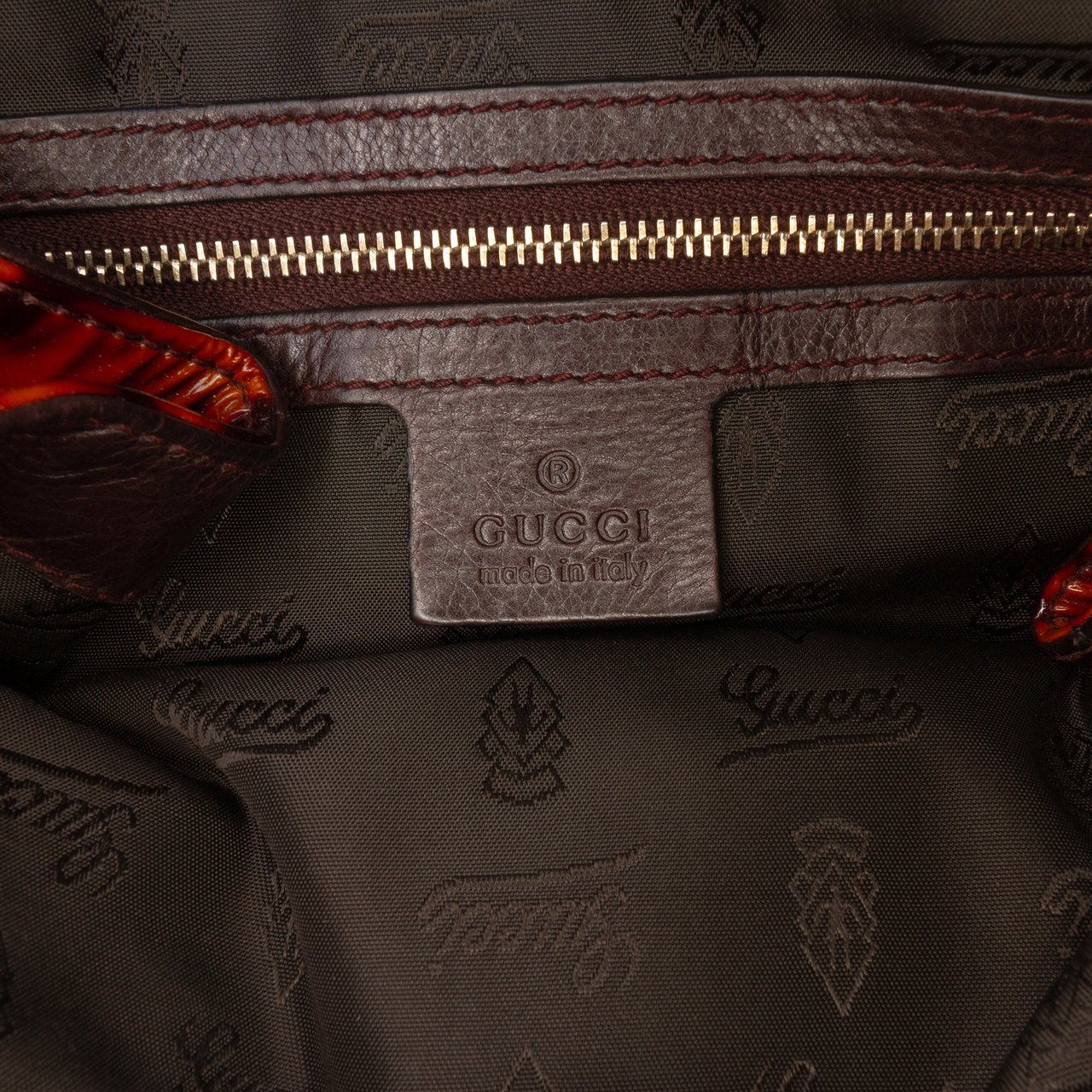 Gucci Patent Tortoise Shell Monogram Hysteria Tote Bruin