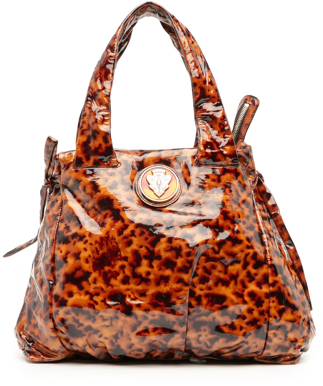 Gucci Patent Tortoise Shell Monogram Hysteria Tote Bruin