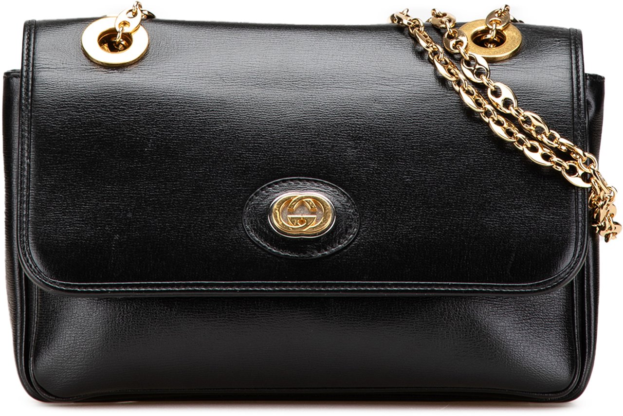 Gucci Small Leather Marina Chain Shoulder Bag Zwart