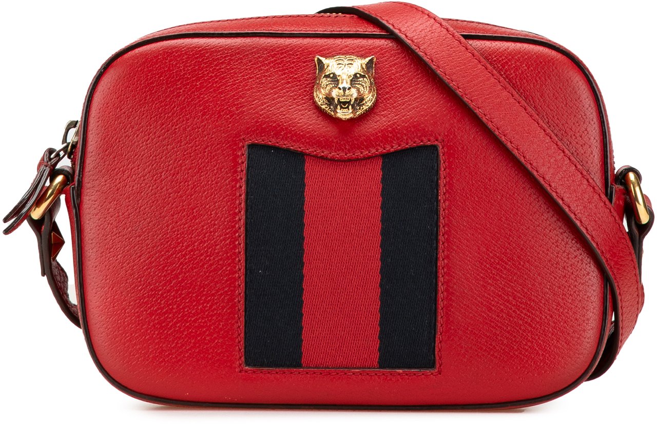 Gucci Leather Animalier Web Disco Crossbody Rood