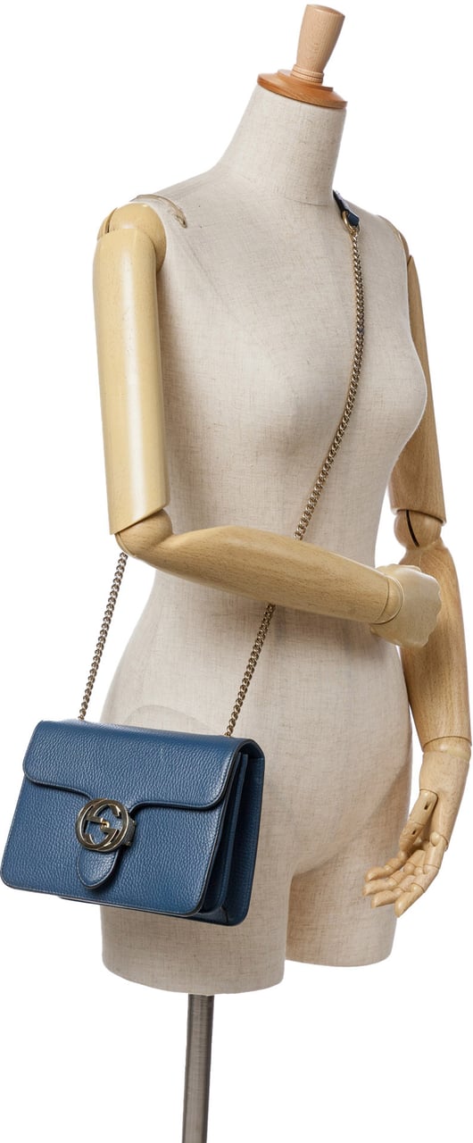 Gucci Small Dollar Calfskin Interlocking G Crossbody Blauw