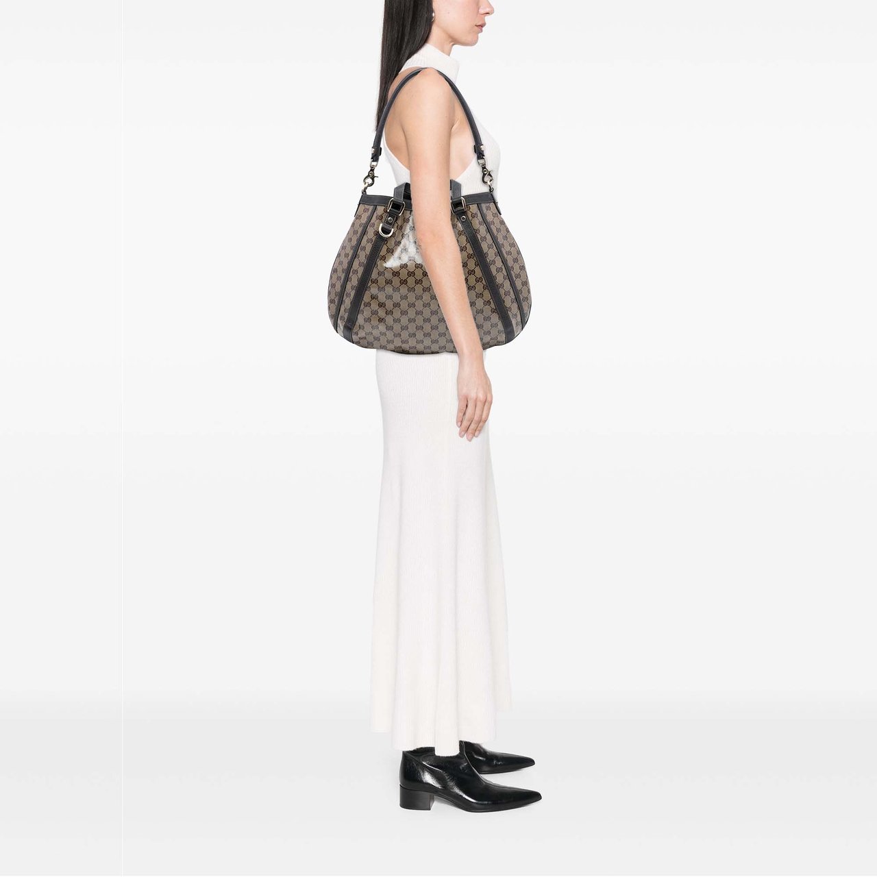 Gucci GG Crystal Abbey D Ring Convertible Tote Bruin