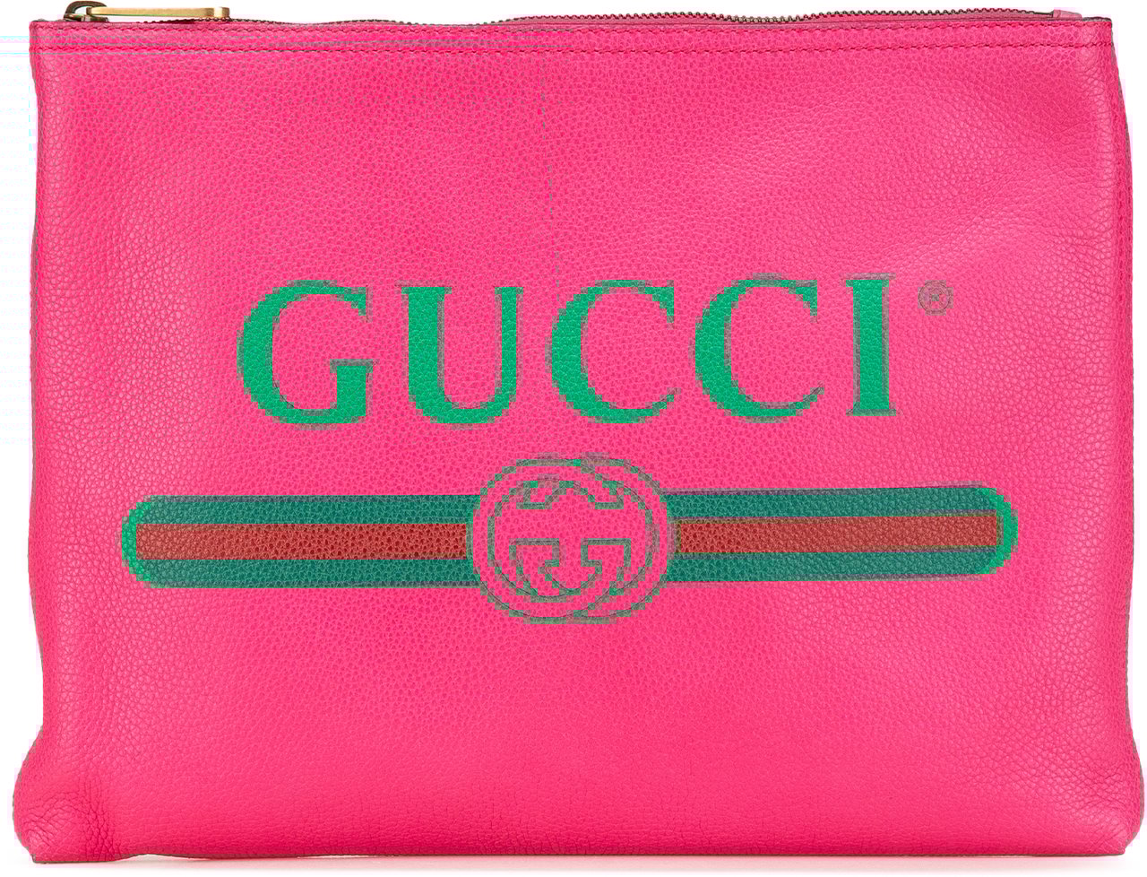 Gucci Medium Leather Logo Portfolio Clutch Roze