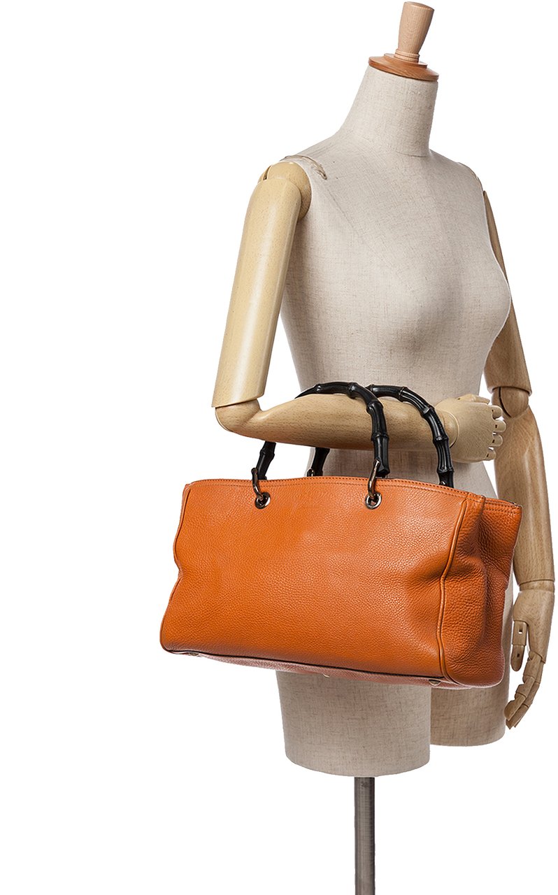 Gucci Medium Calfskin Bamboo Shopper Satchel Oranje